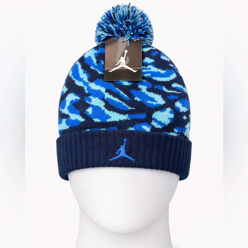Jordan Jumpman Youth Pom Beanie Hat Blue Camo Midnight Navy NWT Size 8/20